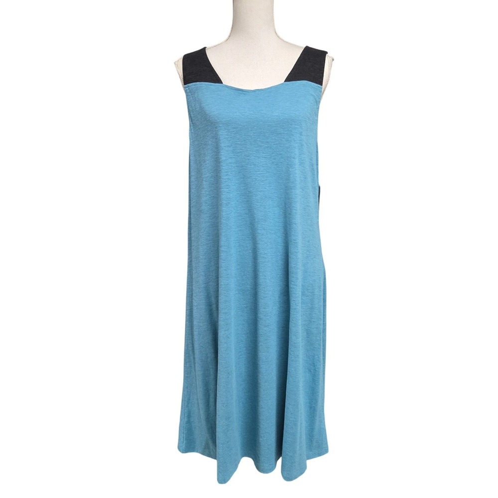 Eileen Fisher Organic Cotton Hemp Twist Dress Blue Grey Sleeveless Midi Size L